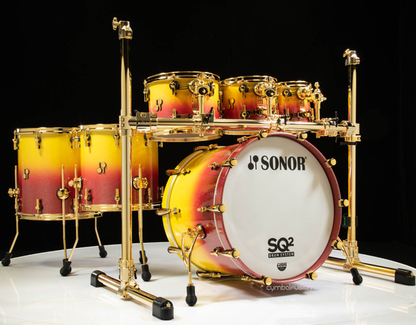 Sonor SQ2 6pc Beech Kit - Red to Yellow Sparkle Fade w/ Gold Hardware