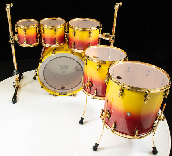 Sonor SQ2 6pc Beech Kit - Red to Yellow Sparkle Fade w/ Gold Hardware
