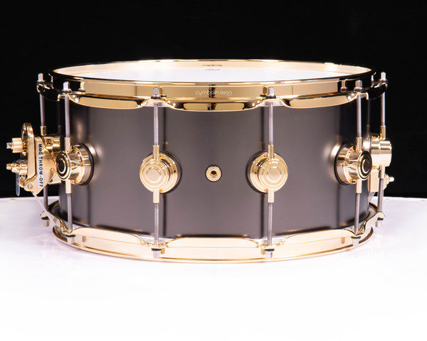 DW Collector's Series 6.5x14 Satin Black Nickel Over Brass Snare Drum with Gold Hardware