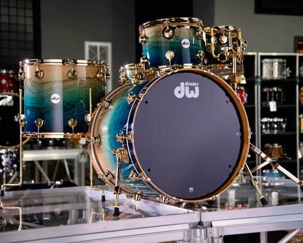 DW Collector's 4pc Kit - Exotic Dirty Fish Tank Fade over Olive Ash Burl 333 Maple Shells
