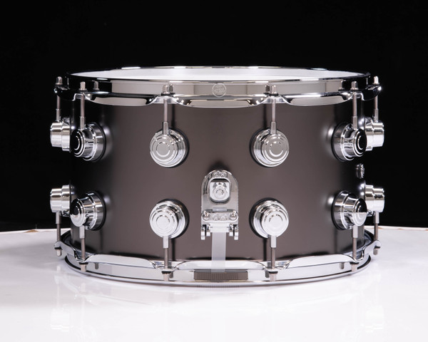 DW Collector's Series 8x14 Satin Black Nickel Over Brass Snare Drum with Chrome Hardware