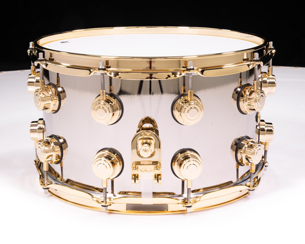 DW Collector's Series 8x14 Nickel Over Brass Snare Drum, Gold Hardware
