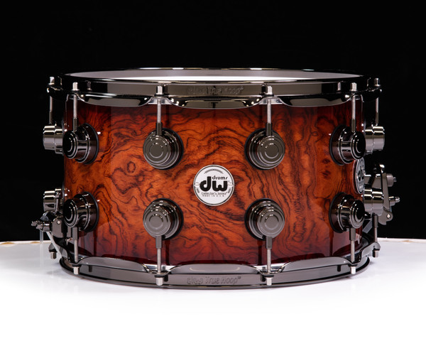 DW Collector's Series Maple 8x14 Snare Drum Rich Red Burst on Bubinga