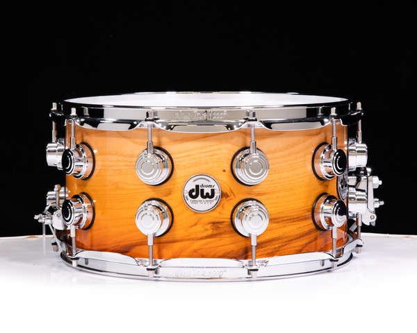 DW Collector's 7x14 Maple Snare - Tangerine Fade over Olive Ash Burl (1268862)