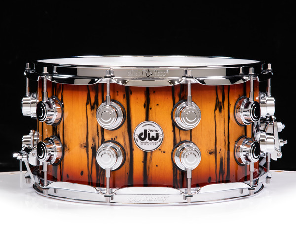 DW Collector's Series Ivory Ebony Veneer 8x14 Snare Deep Rich Red