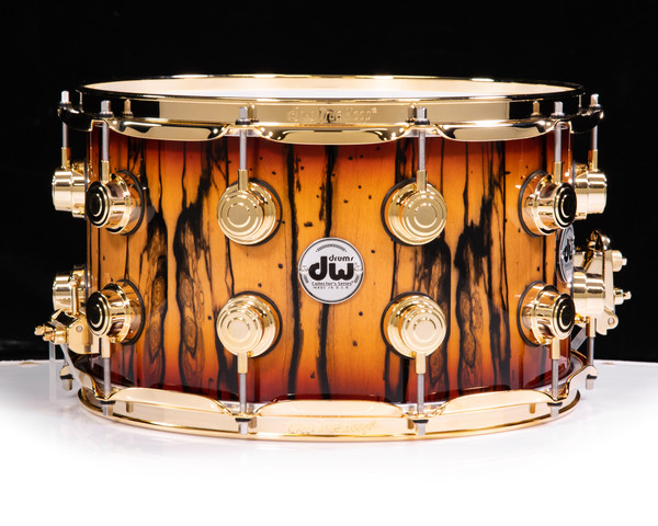 DW Collector's Series Ivory Ebony Veneer 8x14 Snare Drum Candy Deep Rich Red Solid with Gold Hardware - SSC Maple 