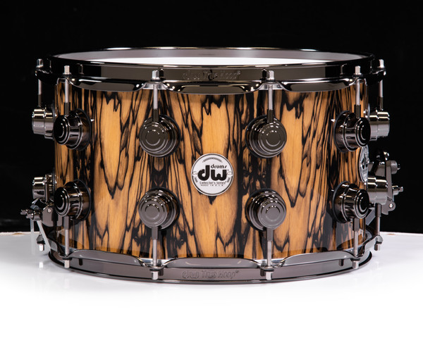 DW Collector's Series Royal Ebony Veneer 8x14 Snare Drum Natural High Gloss with Black Nickel Hardware - SSC Maple 