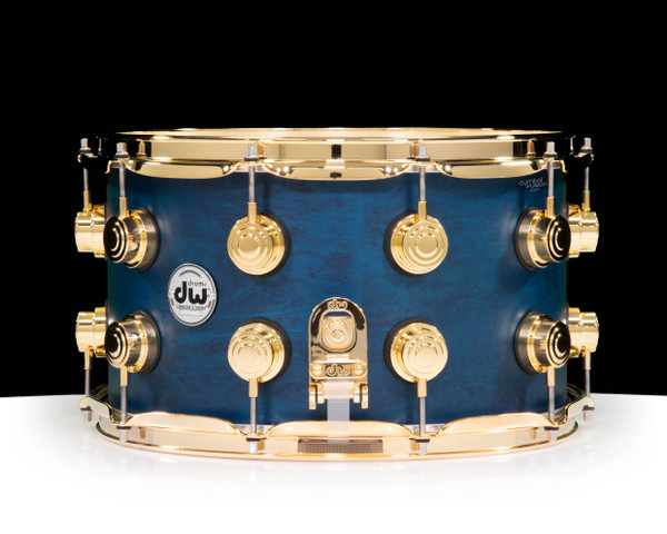 DW Collector's Series 8x14 Maple Snare Regal Blue Satin Oil w/Gold