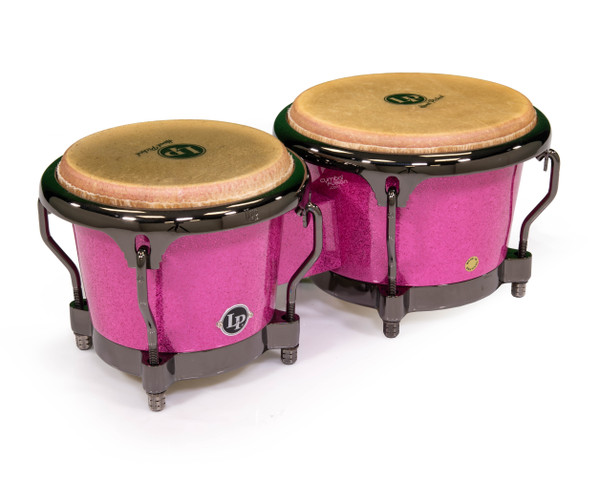 Latin Percussion Pink Sparkle Bongo's w/Black Nickel Hardware