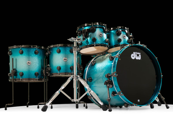 DW Collector's 6pc SSC Maple Kit - Exotic Turquoise Glitz w/Black Nickel on a round stage