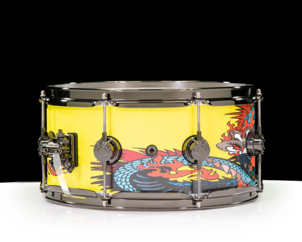 DW Collector's 6.5x14 Brass Snare Drum - Custom Wrap - Yellow Dragon