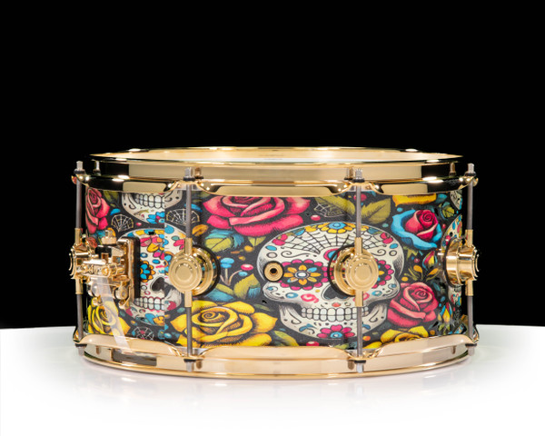 DW Collector's 6.5x14 Brass 8-Lug Snare w/Gold - Sugar Skulls Wrap