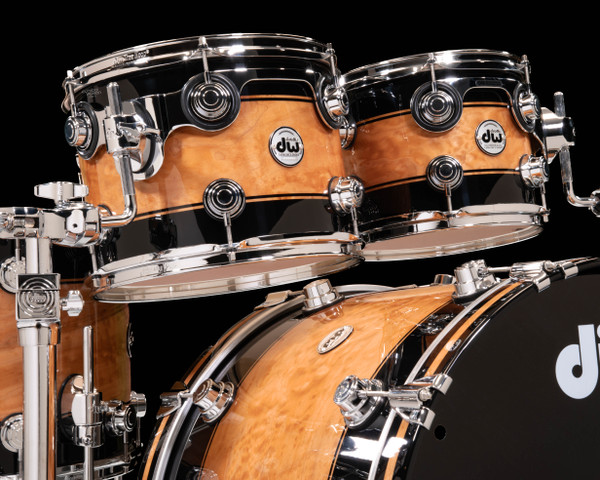 DW Collector's 5pc Maple  - Black Rally Stripe Heartwood Quilted Maple