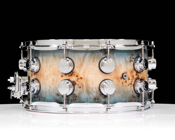 DW Collector's Series Mapa Burl Veneer 7x14 Snare Drum Royal Blue Burst