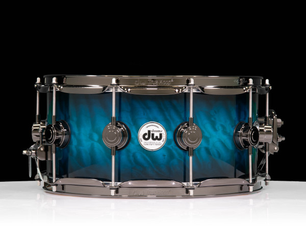 DW Collector's Series 6.5x14 Quilted Maple on 12ply VLT Shell with BN Hardware Transparent Regal to Black Burst Black Nickel