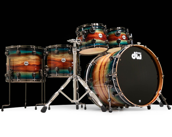 DW Collector's Series 5pc Sonicply Maple Kit - Natural to Quick Royal Blue Burst over Exotic Horizontal Padouk w/Black Nickel