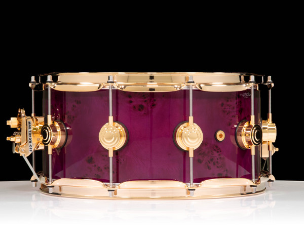 DW Collector's Series 6.5x14 Mapa Burl on Cherry Purple Core Shell with GD Hardware - Transparent Ultraviolet Purple back view