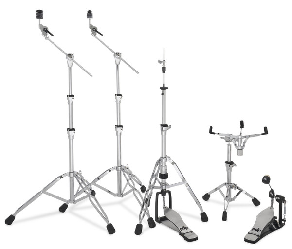 Concept Series 5 Piece Hardware Pack - all hardware on display, 2 boom/cymbal stands, hi-hat stand, snare stand, bass drum pedal