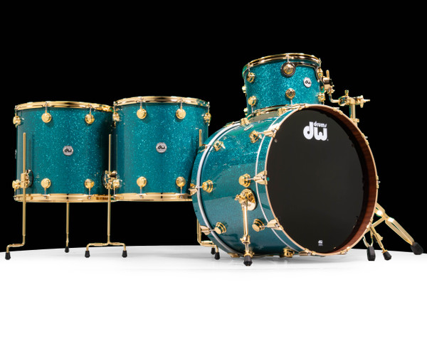 DW Collector's 4pc Maple/Mahogany Kit - Teal Glass with Gold front view