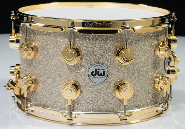 DW Collector's SonicPly Series Snare 8x14 - Broken Glass - Gold Hardware  front view