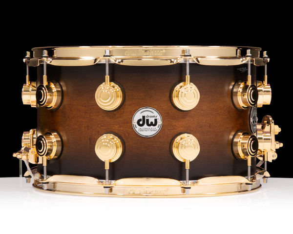 DW Collector's Maple SSC Maple 8x14 Snare Drum - Honey to Ebony SS Burst front view