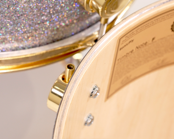DW Collector's Series SonicPly 5pc Diamond Nebula with Gold Hardware 10/12/14/16/22 BLACK BD HOOPS closeup
