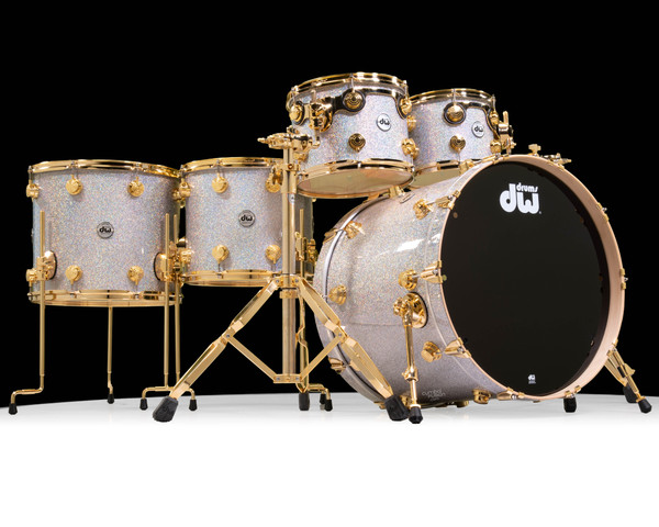 DW Collector's Series SonicPly 5pc Diamond Nebula with Gold Hardware 10/12/14/16/22 BLACK BD HOOPS - front view