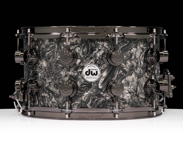DW Collector's Series 8x14 SonicPly Silver Abalone with Black Nickel Hardware FRONT VIEW
