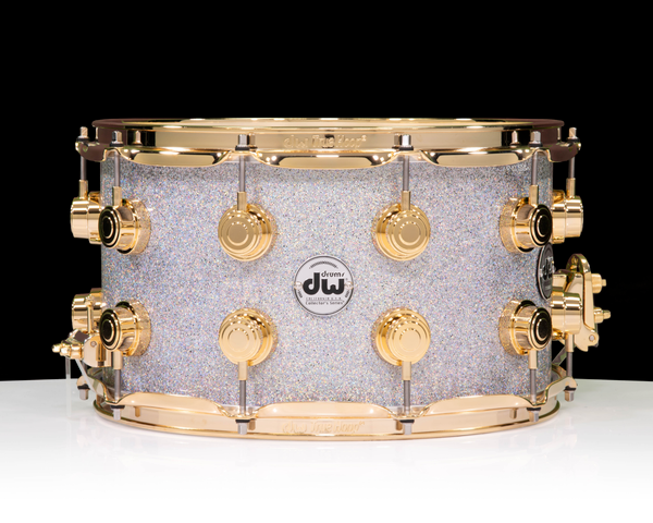 DW Collector's Series SSC Maple 8x14 Snare Drum - Diamond Nebula with Gold Hardware front view