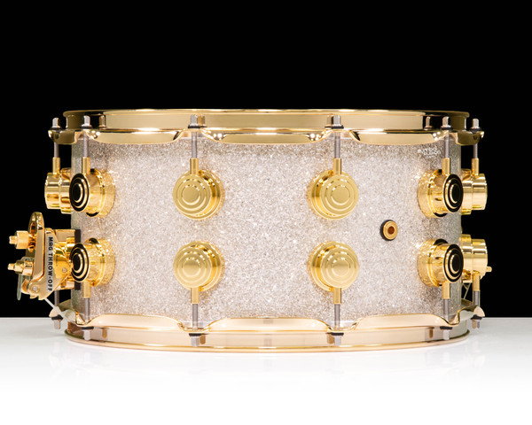 DW Collector's Series SSC Maple 7x14 Snare Drum - Broken Glass with Gold Hardware - back view
