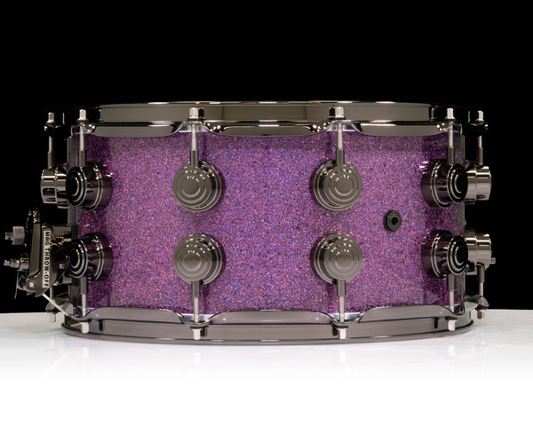DW Collector's SSC Maple Snare Drum 7x14 Black Nickel Double Row Lugs - Purple Drift back view