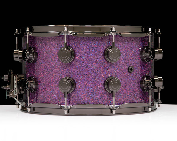 DW Collector's SSC Maple Snare Drum 8x14 Black Nickel Double Row Lugs - Purple Drift back view
