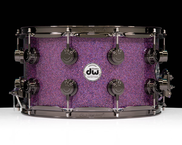 DW Collector's SSC Maple Snare Drum 8x14 Black Nickel Double Row Lugs - Purple Drift front view