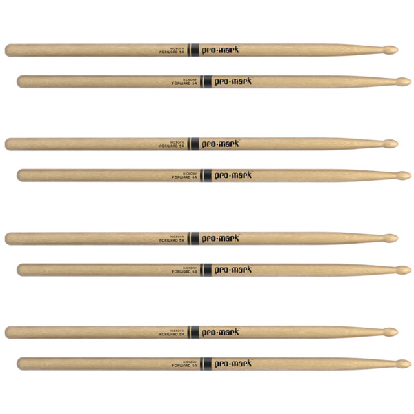 Promark Classic Forward 5A Hickory Drumsticks, Oval Wood Tip, 4-Pack product image