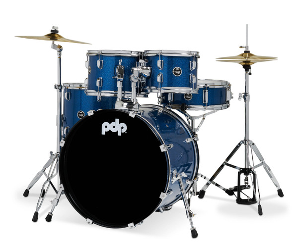 PDP Center Stage Royal Blue Sparkle 5pc Kit 7x10, 8x12, 12x14F, 14x20, 5x14 Snare. Hardware, Cymbals & Throne Included product image