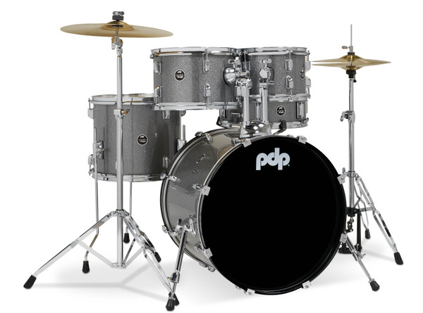 PDP Center Stage Silver Sparkle 5pc Kit 7x10, 8x12, 12x14F, 14x20, 5x14 Snare. Hardware, Cymbals & Throne Included product image