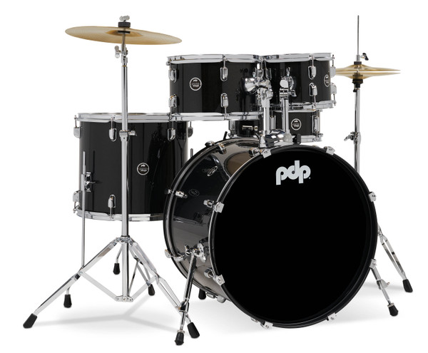 PDP Center Stage Iridescent Black Sparkle 5pc Kit 7x10, 8x12, 14x16F, 16x22, 5x14 Snare. Hardware, Cymbals & Throne Included product image