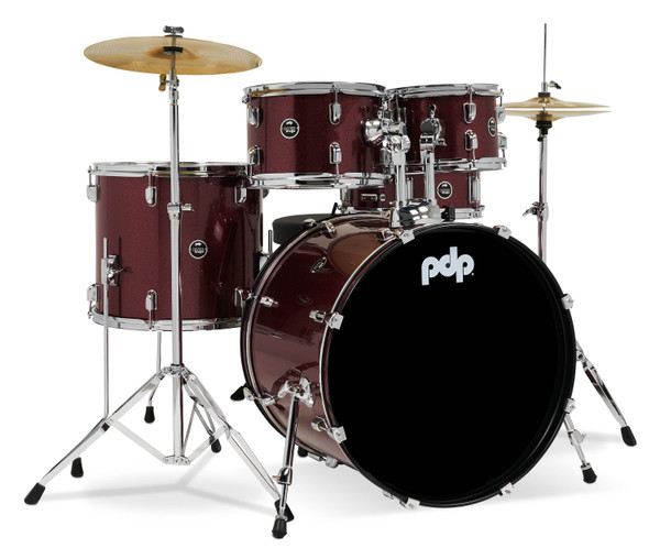PDP Center Stage Ruby Red Sparkle 5pc Kit 7x10, 8x12, 14x16F, 16x22, 5x14 Snare. Hardware, Cymbals & Throne Included product image