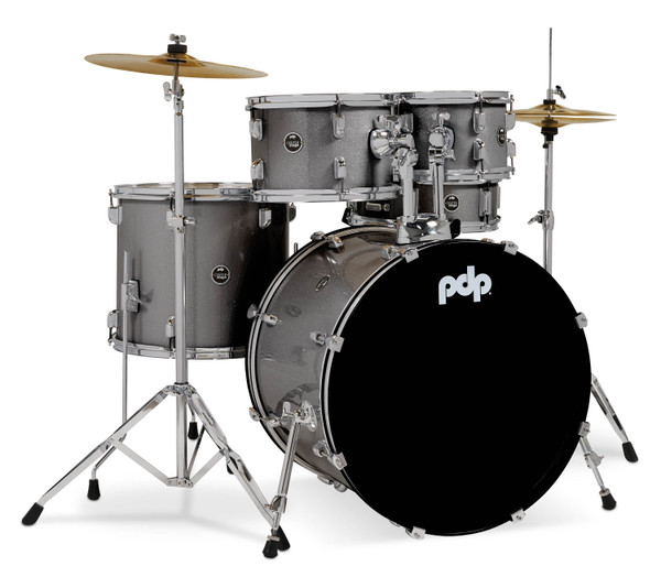 PDP Center Stage Silver Sparkle 5pc Kit 7x10, 8x12, 14x16F, 16x22, 5x14 Snare. Hardware, Cymbals & Throne Included product image