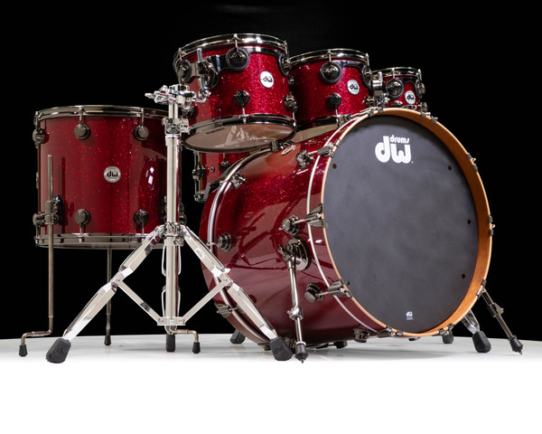 Used DW Collectors Cherry Wood 6pc Shell Pack Ruby Glass - Blk Nickel HW