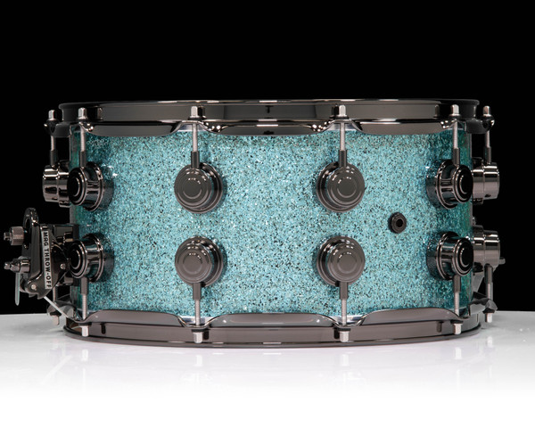 DW Collector's 7x14 SSC Maple Snare Drum - Aqua Glass w/Black Nickel - back view