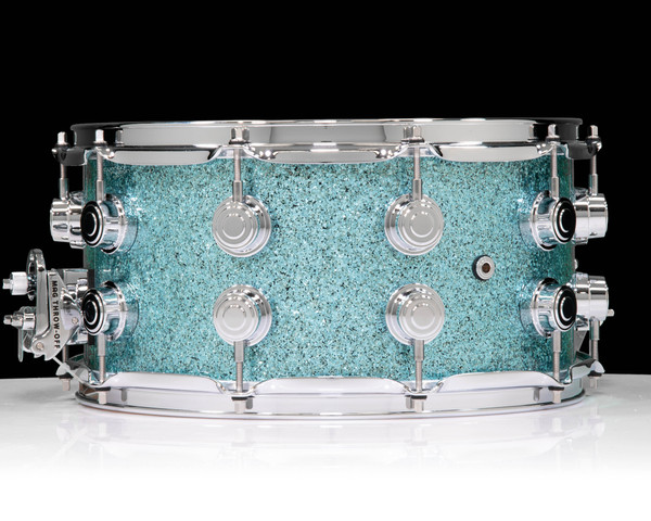 DW Collector's 7x14 SSC Maple Snare Drum - Aqua Glass - back view