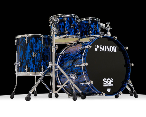 Sonor SQ2 4pc Vintage Maple Shell Pack - Blue Tribal - front view