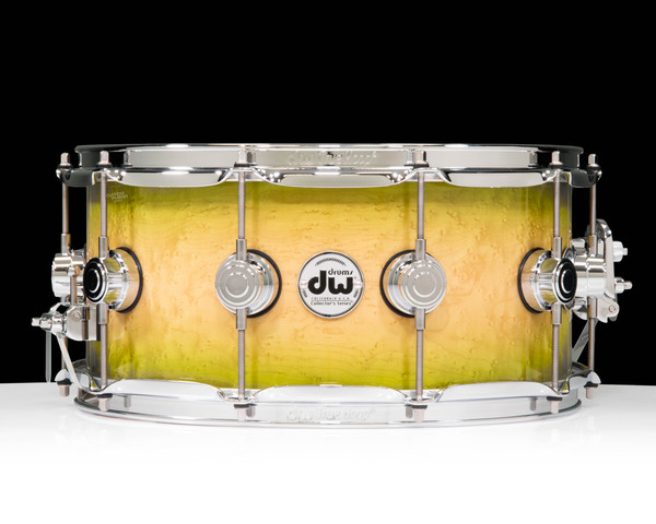 DW Collector's 6.5x14 Birdseye Maple Snare Drum - Candy Lime Burst - front view