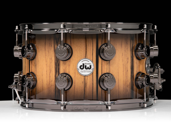 DW Collector's Series 8x14 Snare Drum - Ivory Ebony, Natural to Candy Black Burst, Double Row Black Nickel Hardware - front view