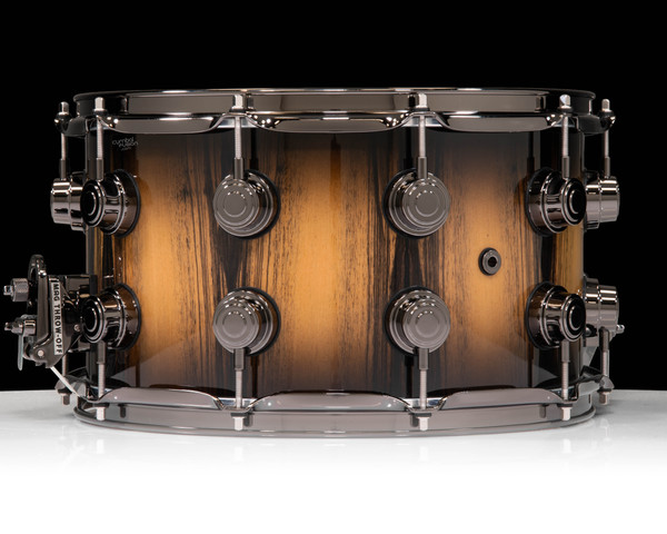 DW Collector's Series 8x14 Snare Drum - Ivory Ebony, Natural to Candy Black Burst, Double Row Black Nickel Hardware - back view