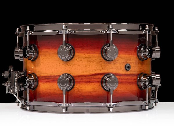 DW Collector's Series Exotic Horizontal Padouk 8x14 in Natural To Rich Red Lacquer Burst on Sonicply Shell - back view