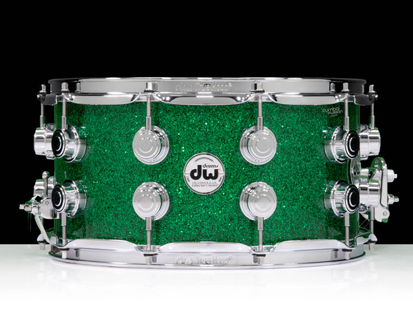 DW Collector's 7x14 SSC Maple Snare - Green Glass w/ Chrome HW - front view