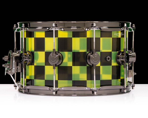 DW Collector's Acrylic 8x14 Snare -Blue and Black Checkers Custom Wrap - back view