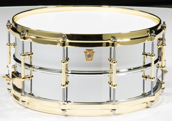 パーカッション・打楽器 Ludwig LB402BBTM 14x6.5 Ludwig Chrome over Brass 6.5x14 Snare Drum w/Brass Trim